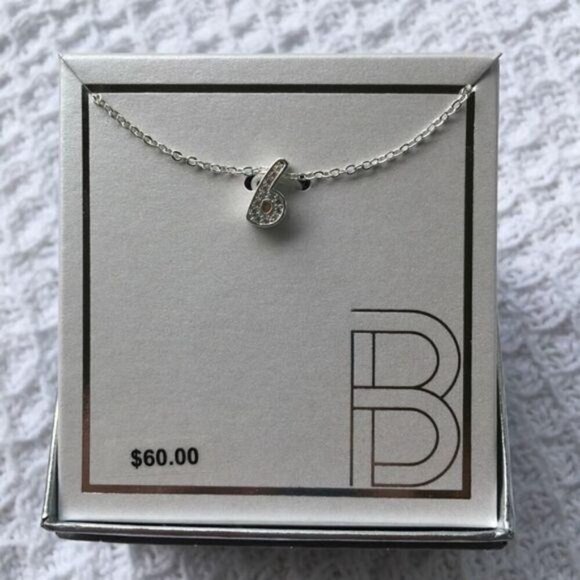 Silver-Plated CZ Initial “B” Pendant Necklace - Picture 4 of 7